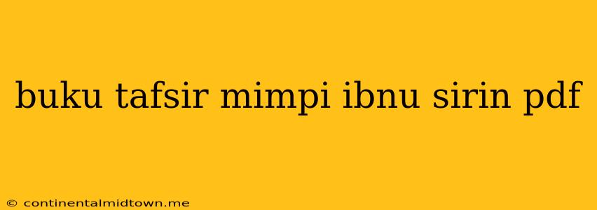 Buku Tafsir Mimpi Ibnu Sirin Pdf