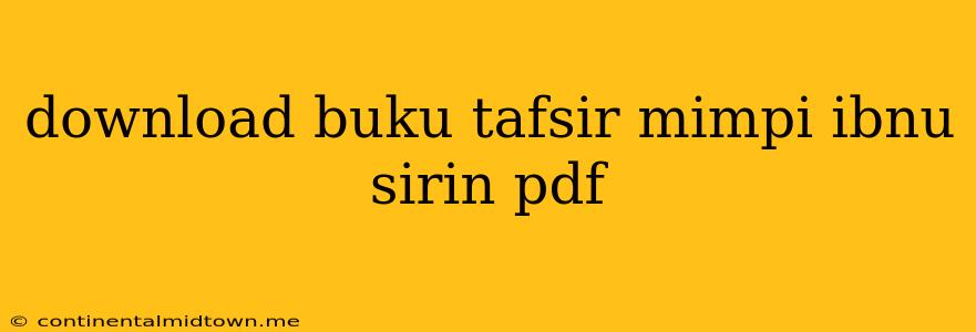 Download Buku Tafsir Mimpi Ibnu Sirin Pdf