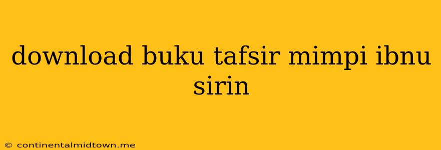 Download Buku Tafsir Mimpi Ibnu Sirin