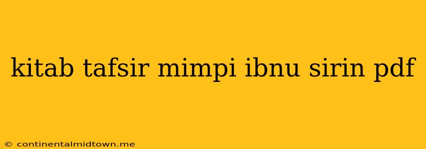 Kitab Tafsir Mimpi Ibnu Sirin Pdf