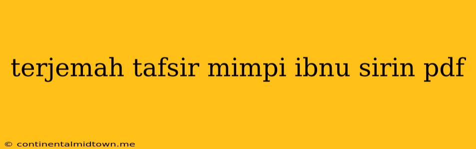 Terjemah Tafsir Mimpi Ibnu Sirin Pdf